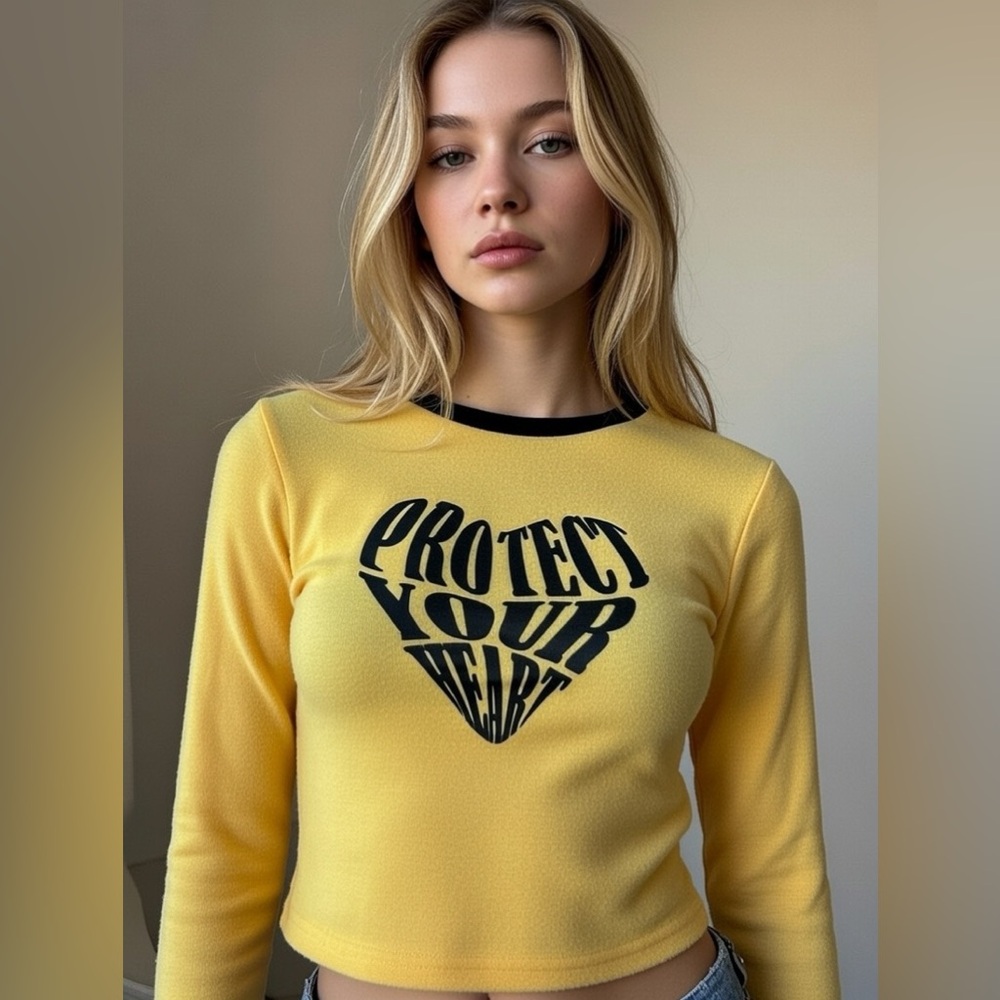 Edikted "Protect Your Heart" Cropped Long-Sleeve Shirt, Size XS